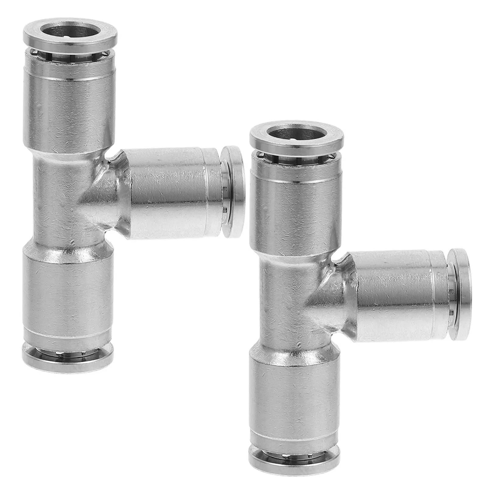 2pcs Stainless Steel Tee Fittings Durable Copper Quick Connect Air Hose Connector For Pneumatic Systems Three Way Push To