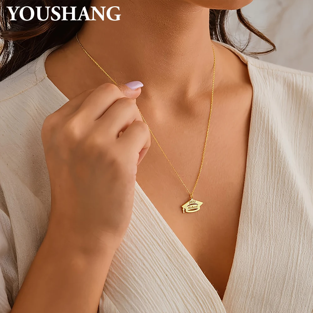 Personalized Graduation Necklace with Name & Year Custom Engraved Cap Pendant for Men Women,The Ultimate Graduation Gift Choice.