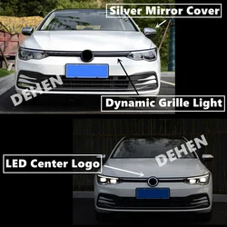 Dynamic Front Grille Lamp For Volkswagen VW Golf 8 Mk8 Silver Rearview Mirror Cover Turn Signal Light Replacement Exterior Parts