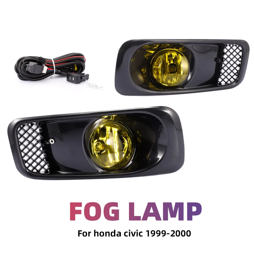 Auto Parts Fog Light Kit For Honda Civic EK3 1999 2000 Front Bumper Fog Lamp Assembly Switches and cables 1Set