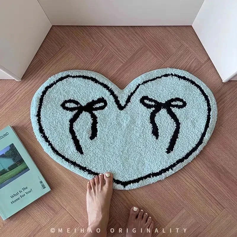 VIKAMA Girly Bow Heart Rug Soft And Plush Underfoot Bedroom Rug Essential Decorative Rug For Refined Homes