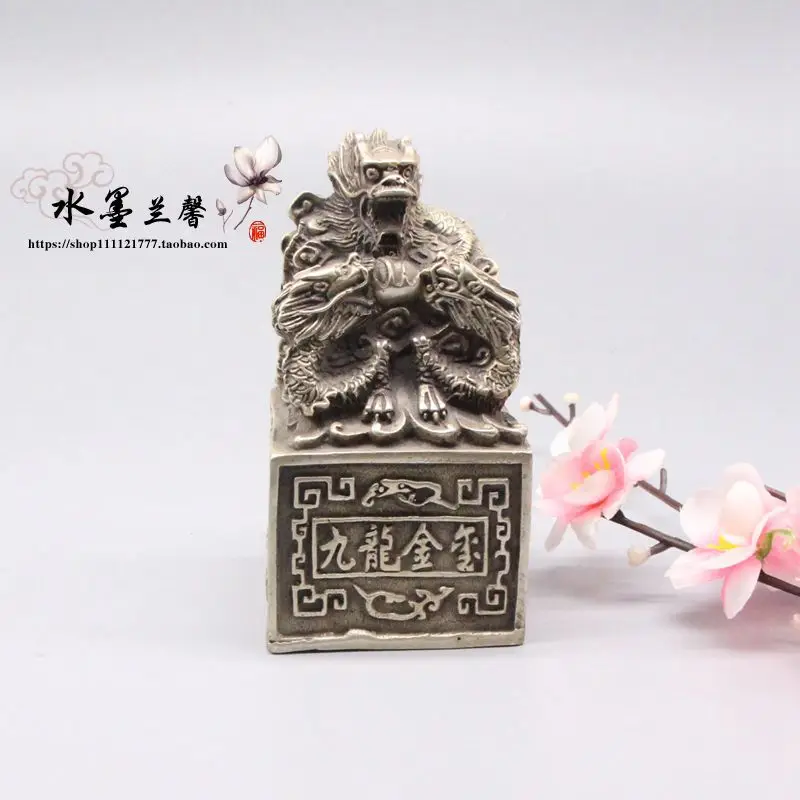 

Оптовая продажа антикварных поделок, белые медные латунные украшения в виде дракона, девять драконов, играющих с жемчужной золотой печатью