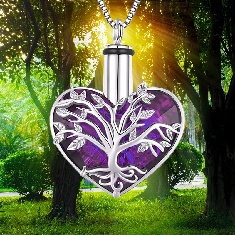 Memorial Jewelry for Human/Pet Love Heart Blue/Purple Cyrstal Pendant Ashes Necklace Family Tree Keepsake Mini Box Jewelry