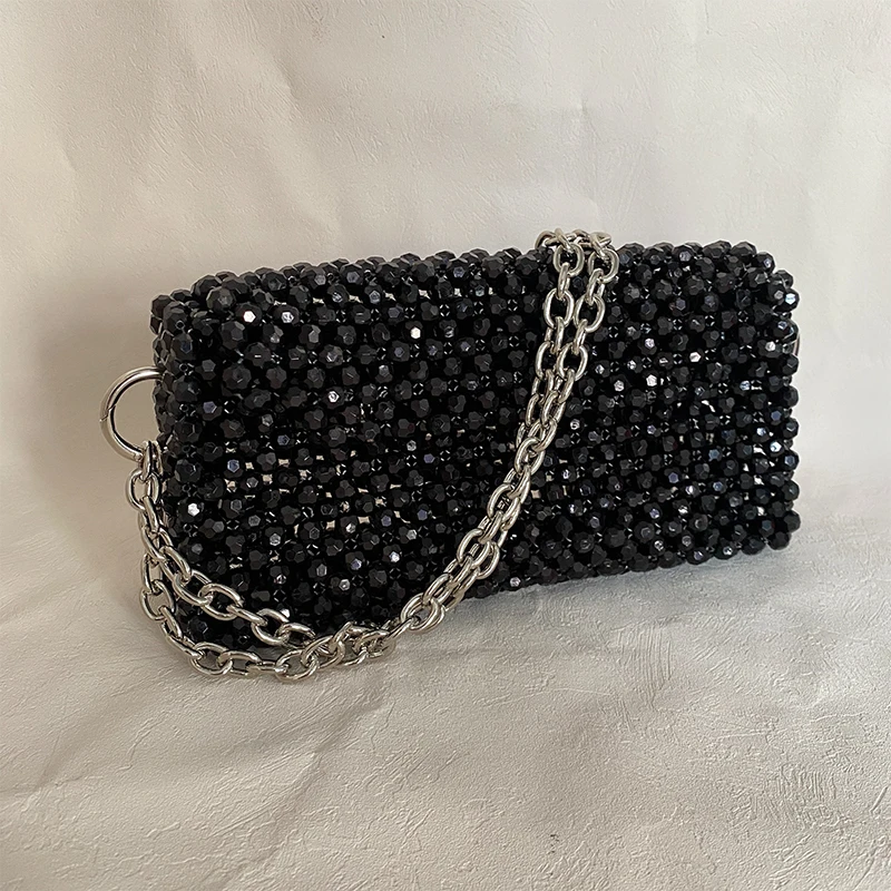 

Messenger Handmade Bead Bags for Women Silver Iron Chain Shoulder Crossbody Party Dinner Beach Summer Vacation 2023 Gift Fashion