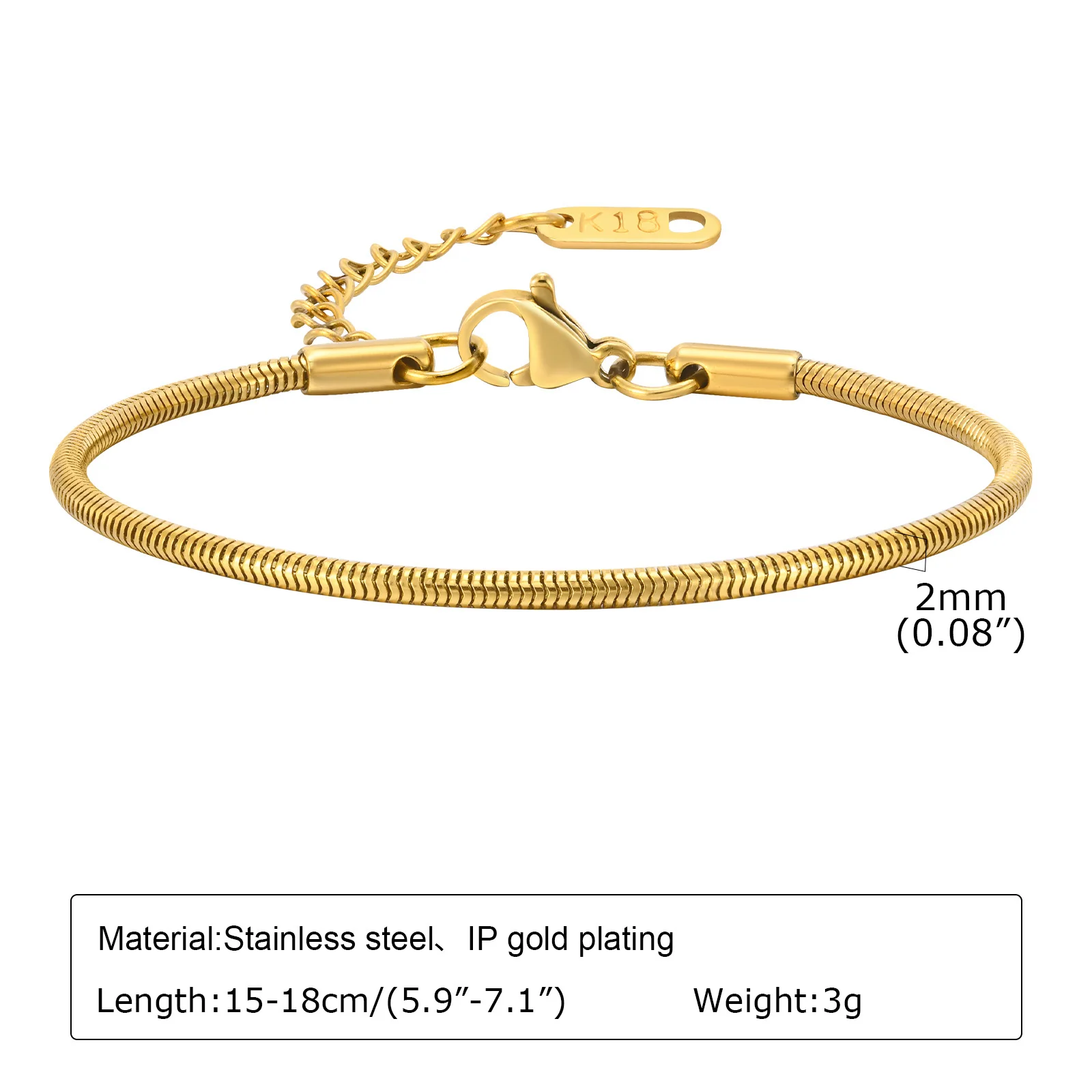 Vnox Chic 2mm Round Snake Chain Bracelets for Women Girls Waterproof Stainless Steel Link Chain Wristband Birthday Gifts for Her