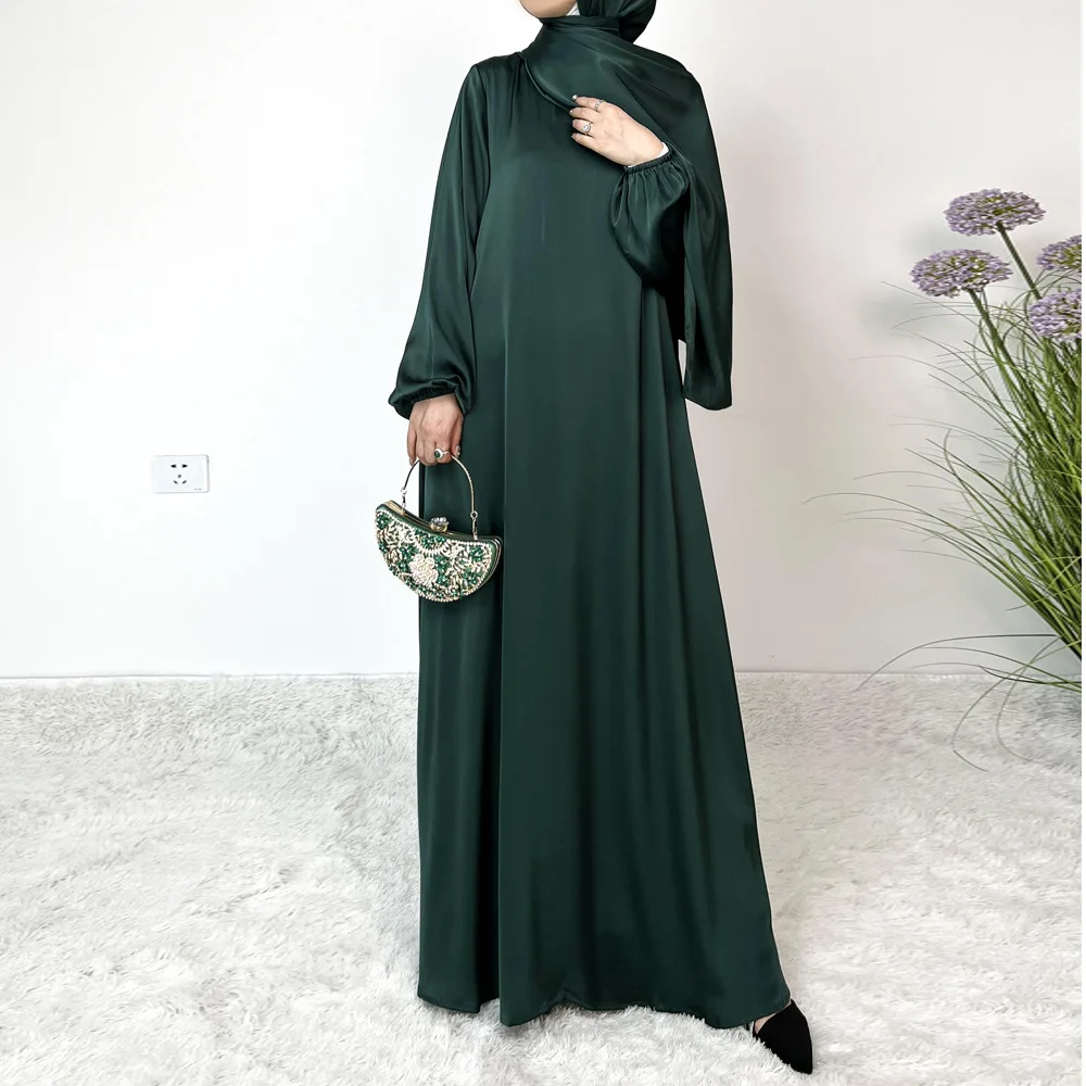 Turkey Modest Abaya Ramadan Muslim Women Satin Long Dress with Hijab Arab Robe Eid Islam Clothing Dubai Femme Kaftan Gown Caftan