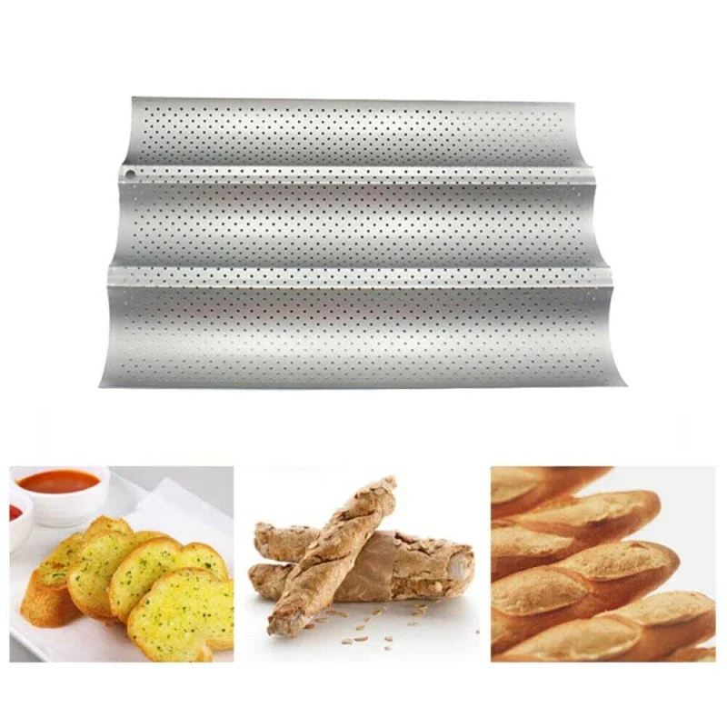 

French Bread Baking Mold Bread Baking Tray Practical Cake Baguette Mold Pans Non-stick Plate 3 Groove Waves Bread Baking Tools