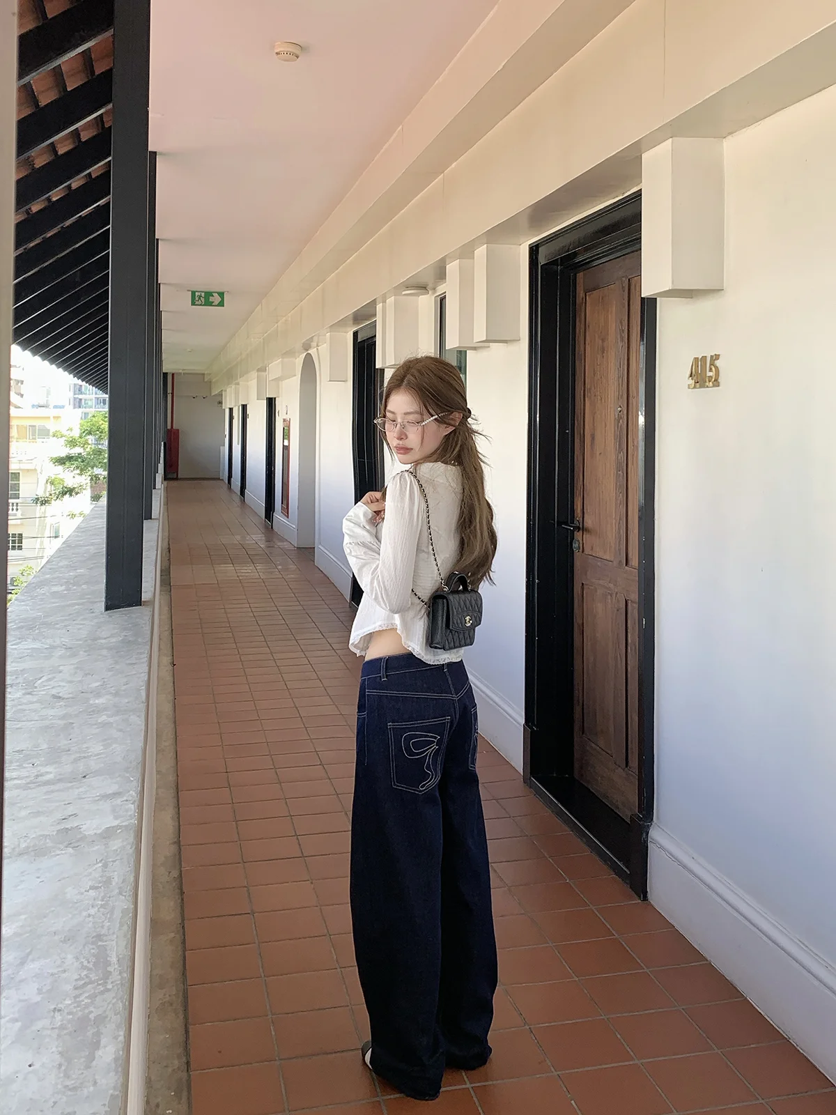 

Джинсы Sasaouni Spring Original Color с вышивкой, прямые, свободные, в пол, женские, с узлом