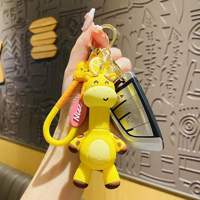 Creative Retractable Spring Toy Giraffe Doll Key Chain Nice Cloud Lemon Pendant Long-necked Deer Animal Keyring Girl Bag Trinket