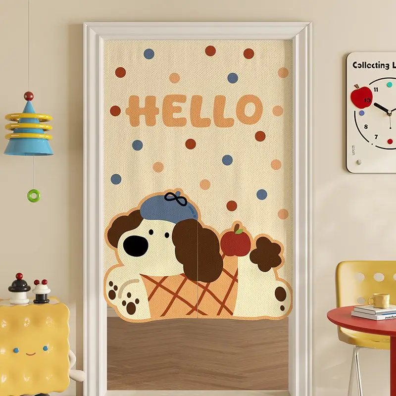 VIKAMA Stripe Puppy Kitten Party Noren Split Door Curtain Room Divider Privacy Curtain for Kids Bedroom Cheerful Home Decor