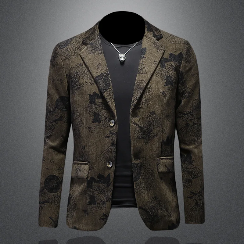 

Slim Fit Men's Busin Suit Jaet Faionable Trendy Long Sve Casual Outerwear round Bot Regular Length Adult Coat