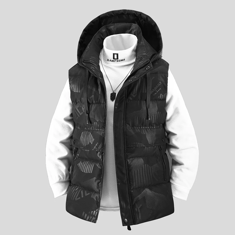 

Outdoor Cycling Sports Vest Winter Men's Workwear Vest Jacket Thickened Warm Down Cotton Vest Mens Trendy Detachable Hooded Vest