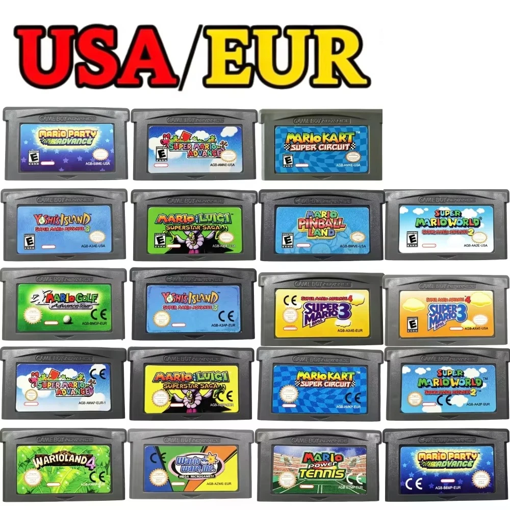 GBA Game Card Super World Advance Kart Circuit Party Golf Tennis Pinball Land Wario Ware Yoshi Island NDS Cartridge Retro Gift