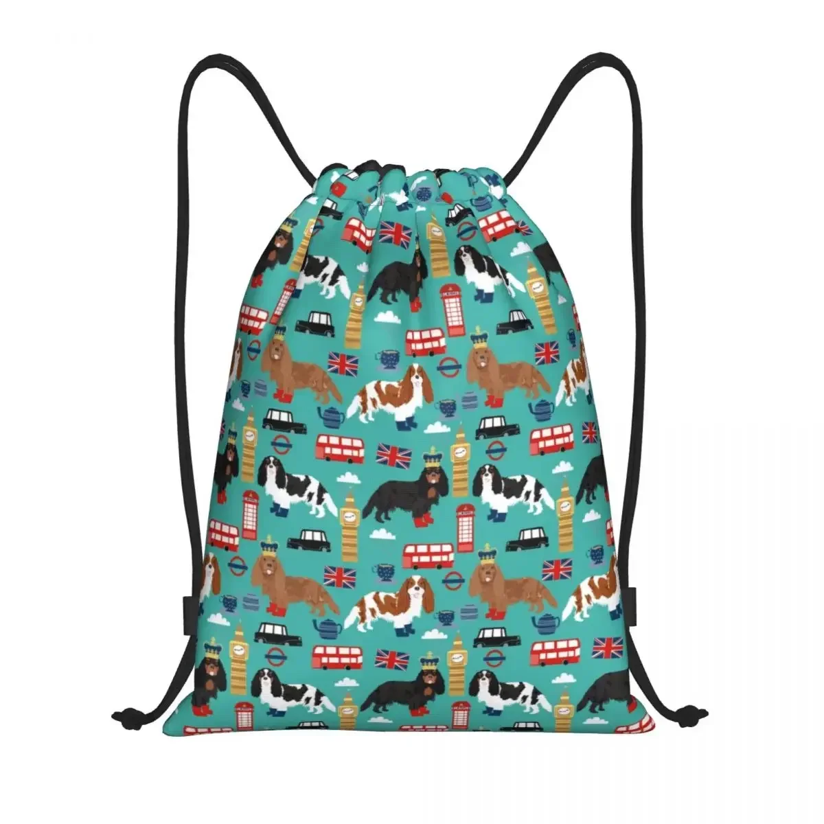 Custom Cavalier King Charles Spaniel In London Drawstring Bags Men Women Lightweight Pet Dog Sports Gym Storage Backpack