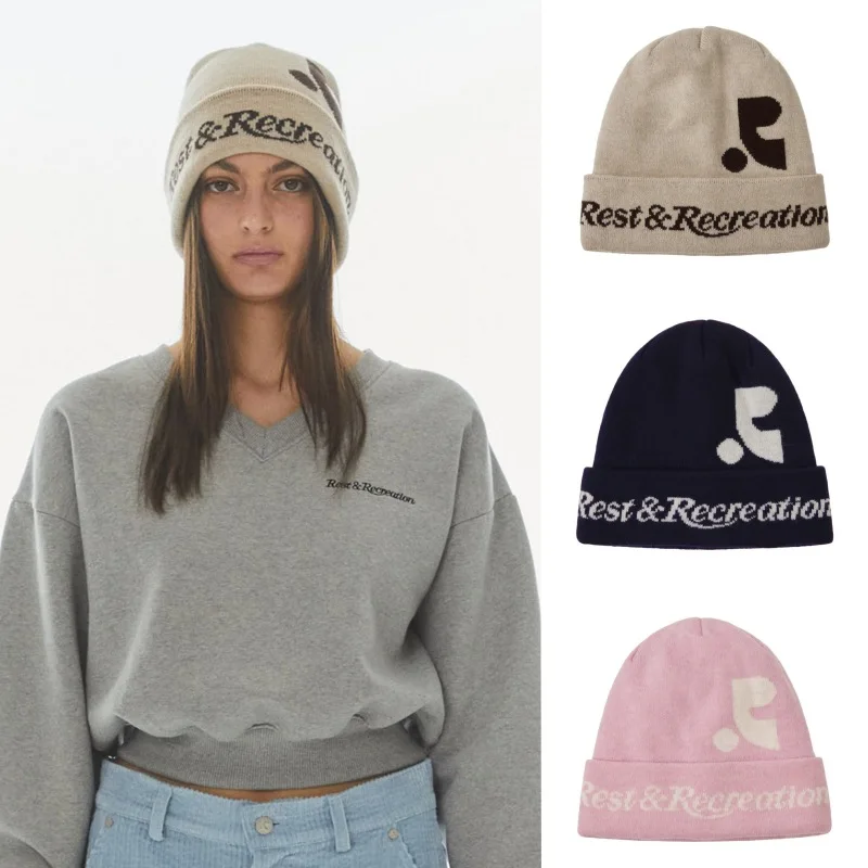 

Rest and Recreation Unisex Beanie Letter Jacquard Knit Hat Warm Winter Skull Cap for Men & Women Casual Pullover Cap
