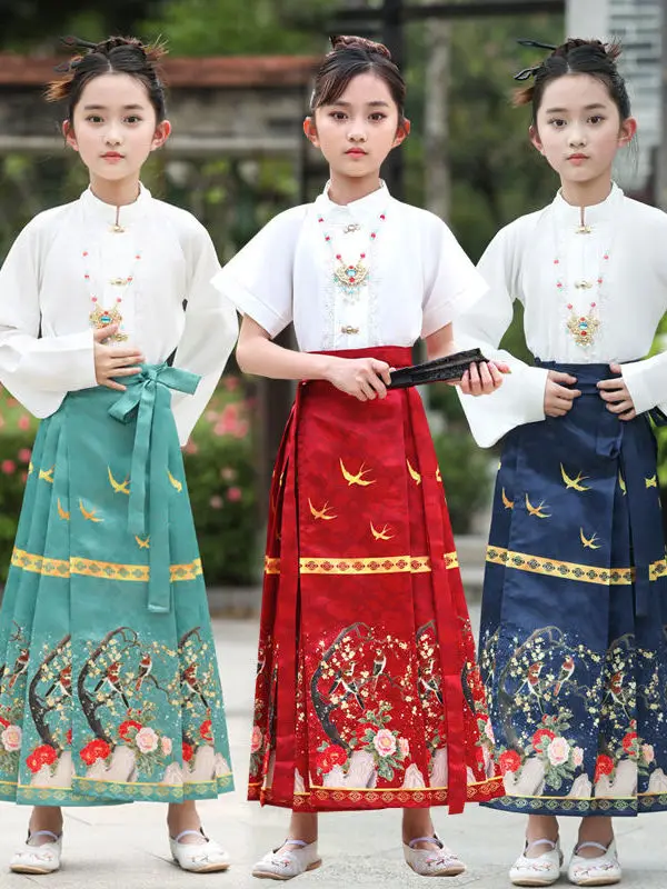 2024 New Girl's Horse Face Skirt Chinese Style Costume Set Tang Dynasty Ancient Hanfu Spring And Autumn Tang Costume