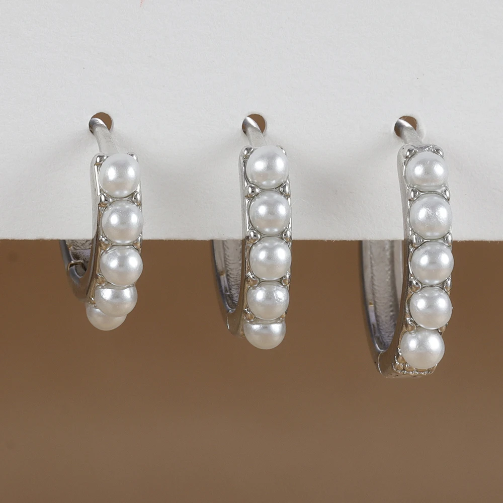 3PCS Set Stainless Steel Minimal Hoop Earrings 8/10/12mm Small Huggie Thin Helix Tragus Pearl Earring Cartilage Piercing Jewelry