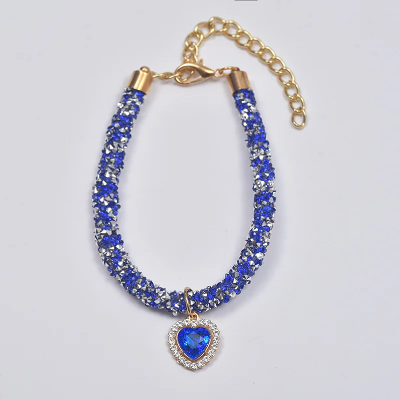 Bling Crystal Chain Heart Gem Pendan Pet Collar Handmake Adjustable Necklace Puppy Dog Cat Pet Accessories