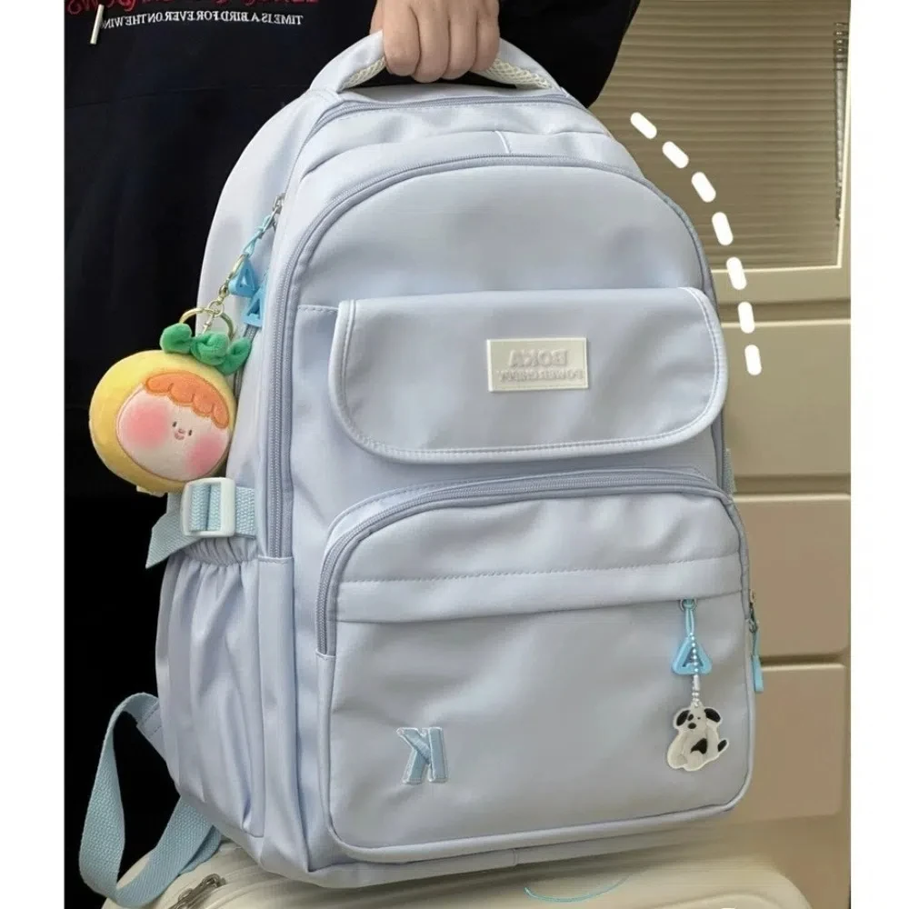 Korean Version Canvas Backpack Large Capacity Casual Travel Schoolbag Back to School Solid Color Computer Bag