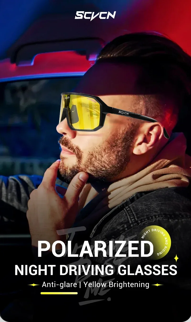 SCVCN Nachtsicht Sonnenbrille Radfahren Fahren Gläser Mode Y2K Trave Gläser UV400 Mtb Angeln Sport Brille Übergroßen Mann – Detail 1