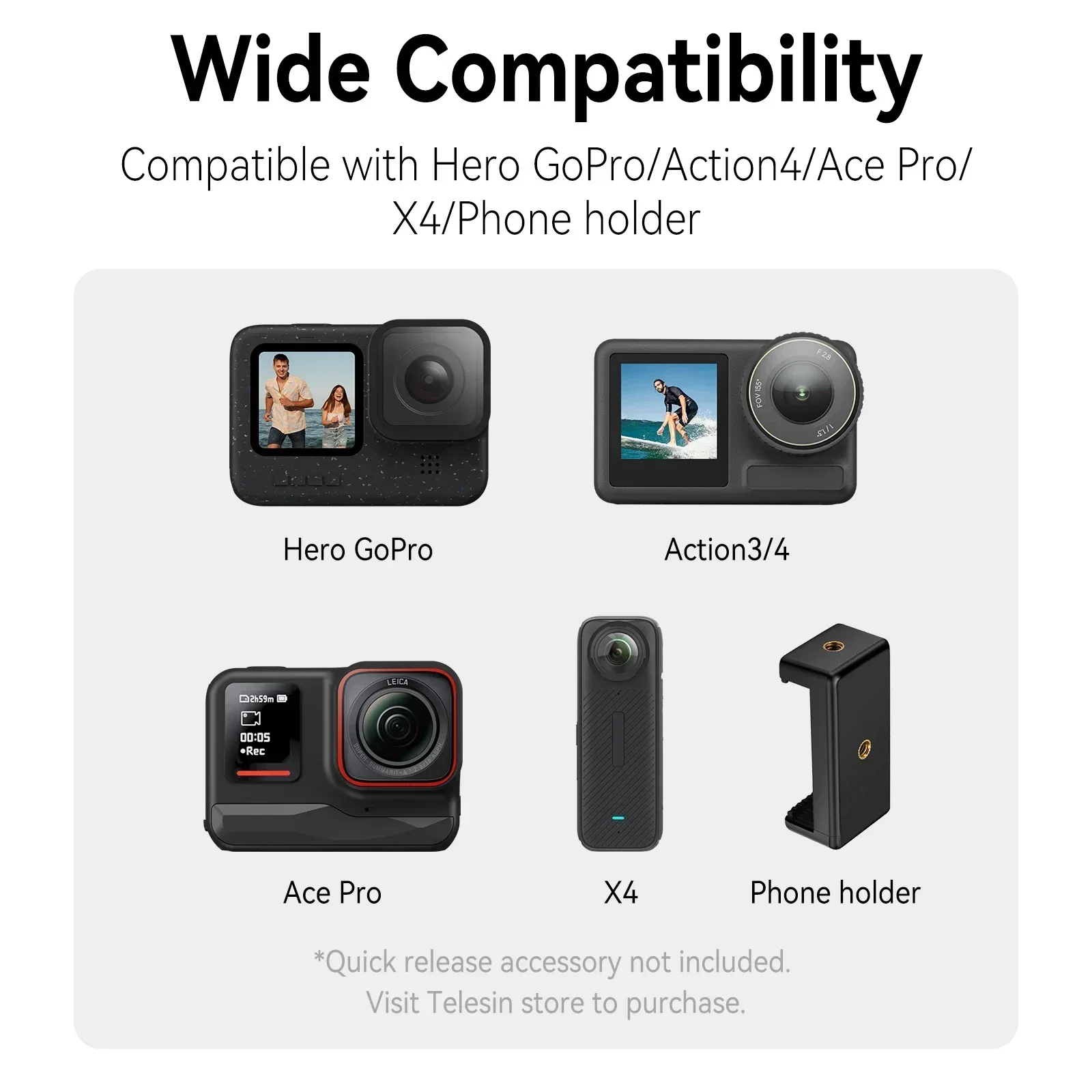 TELESIN Mini Selfie Stick Treppiede per GoPro Hero 13 12 11 10 9 8 7 DJI OSMO Action 5 4 3 Insta360 SJCAM per Vlog Fotografia