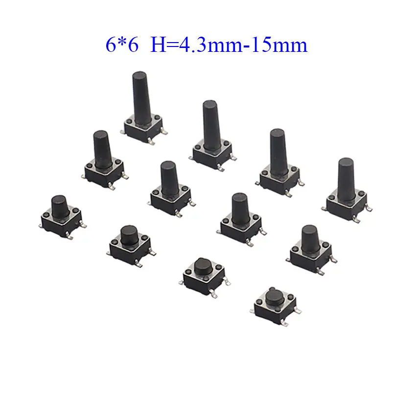

20pcs 4Pin 6*6 Micro Tact Push Button Switches SMD 6x6x4.3/5/5.5/6/6.5/7/8/9/10/12/13/MM SMT Tactile Tact switch