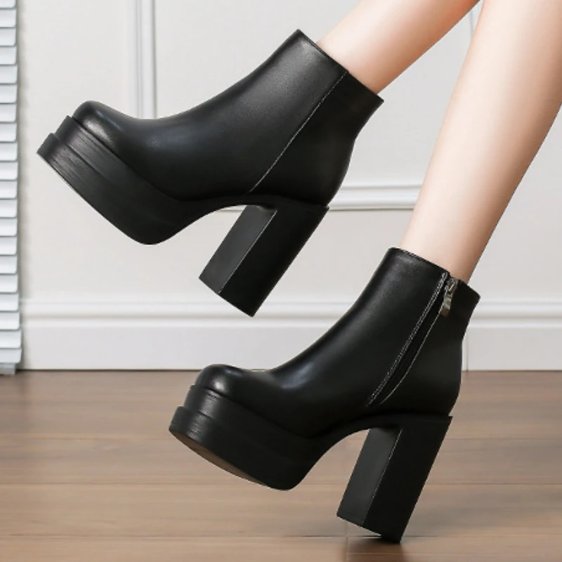 

2025 New Women's Boots Sexy Ultra High Heels Woman Round Toe Boots Platform Shoes Women Shoes Ankle Boots Zipper Party Shoes