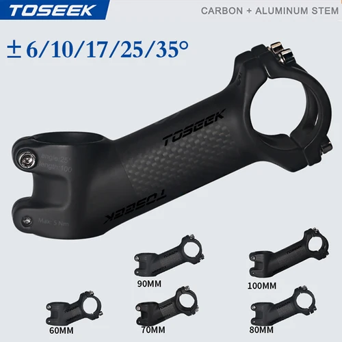 Toseek-vástago de bicicleta de fibra de carbono, 6/10/17/25/35 grados, ultraligero, 60/70/80/90/100mm, potencia de bicicleta de montaña, aluminio