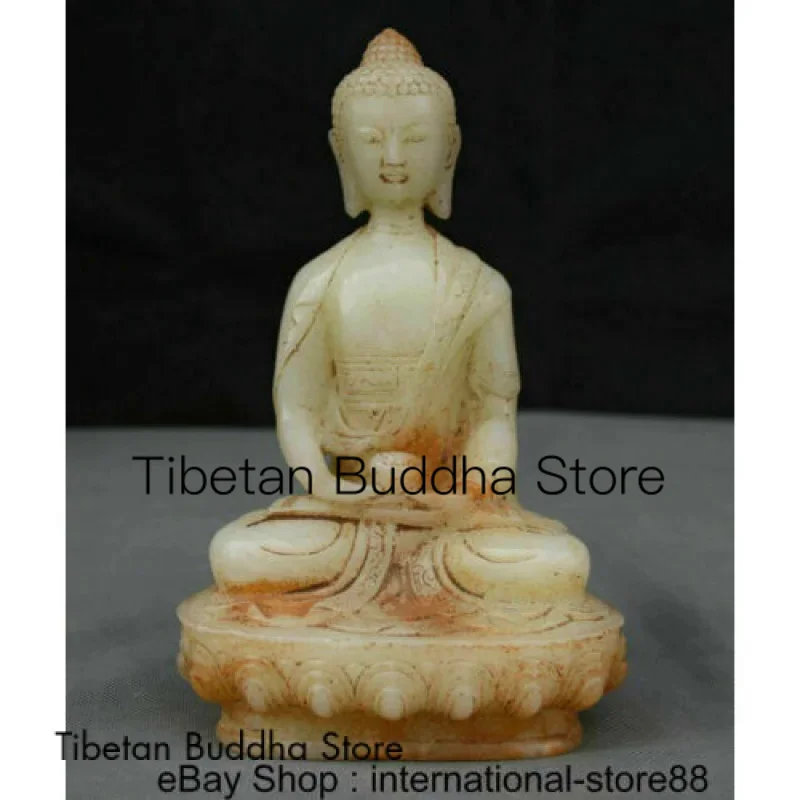 

7.6" Old China Natural White Jade Carving Shakyamuni Amitabha Buddha Jar Statue