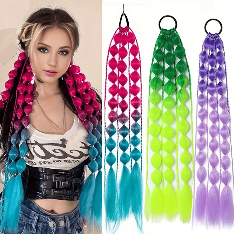 1Pcs Synthetic Wig Lantern Bubble Ponytail Multicolour Fake Braid Hot Girl Street Photo Modeling Lantern Long Braid