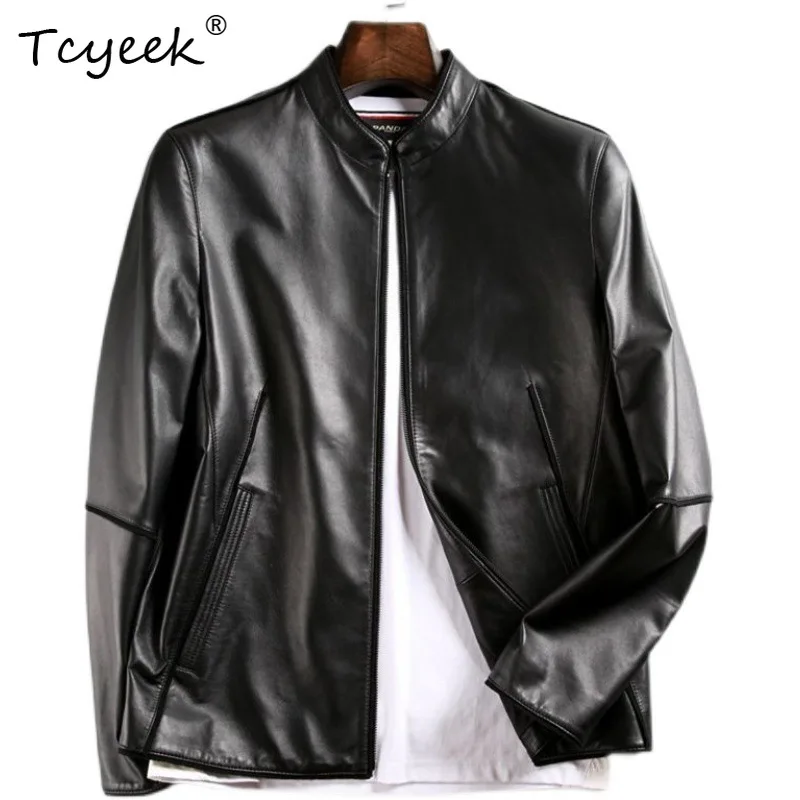 

Tcyeek Мужская куртка из натуральной овчины из натуральной овчины 2025 Деловые повседневные мужские пальто Весенне-осенняя одежда Тонкий стиль Jaqueta Couro