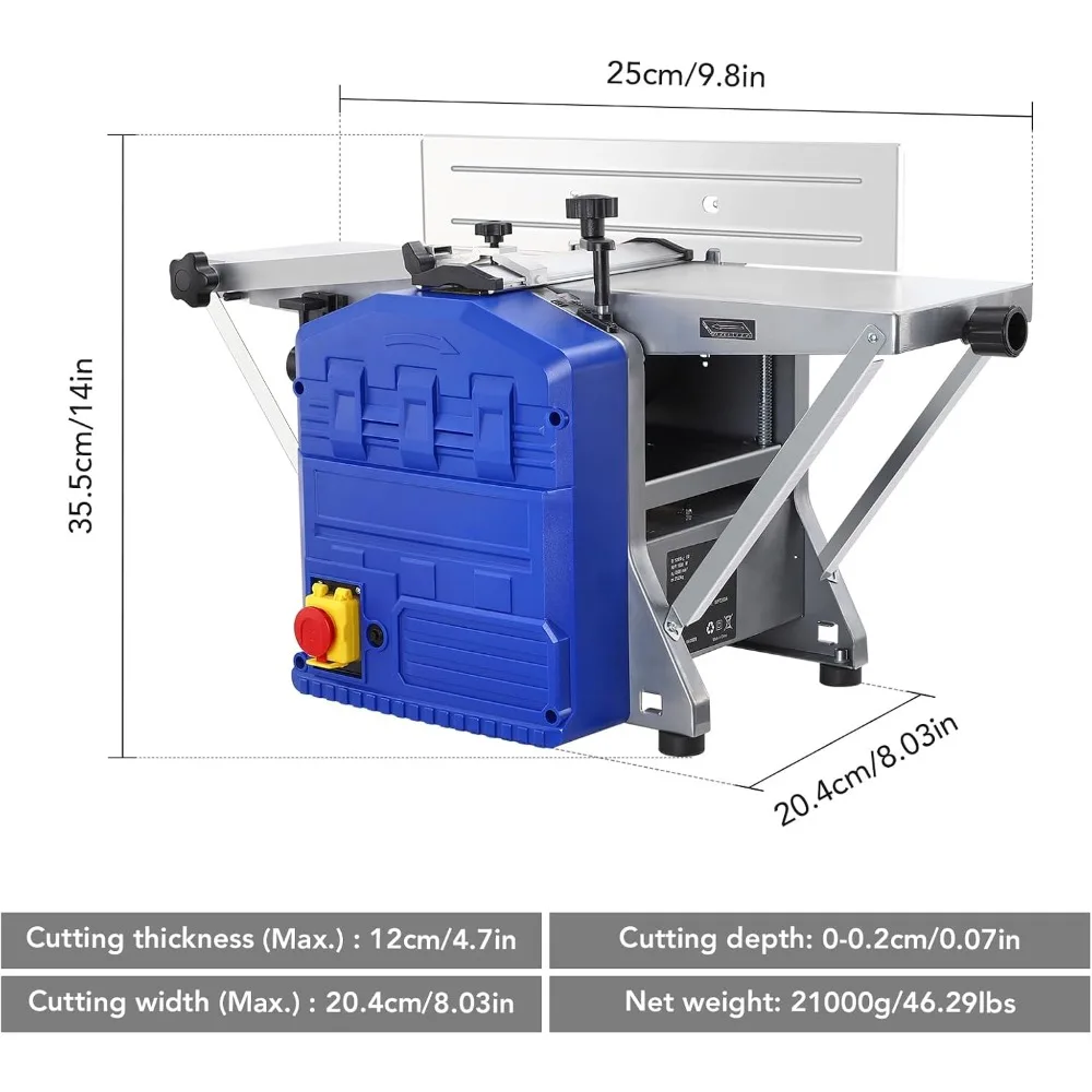 Power Benchtop Planer, 1250W Powerful Electric Planer Worktable Thickness Planer, 8000 RPM Wood Planer, Low Dust Work, Low Noise