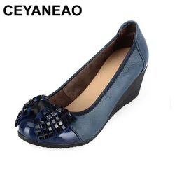 CEYANEAOSpring and autumn shallow mouth drill mother shoes leather soft the elderly with a single shoes casual comfortable women