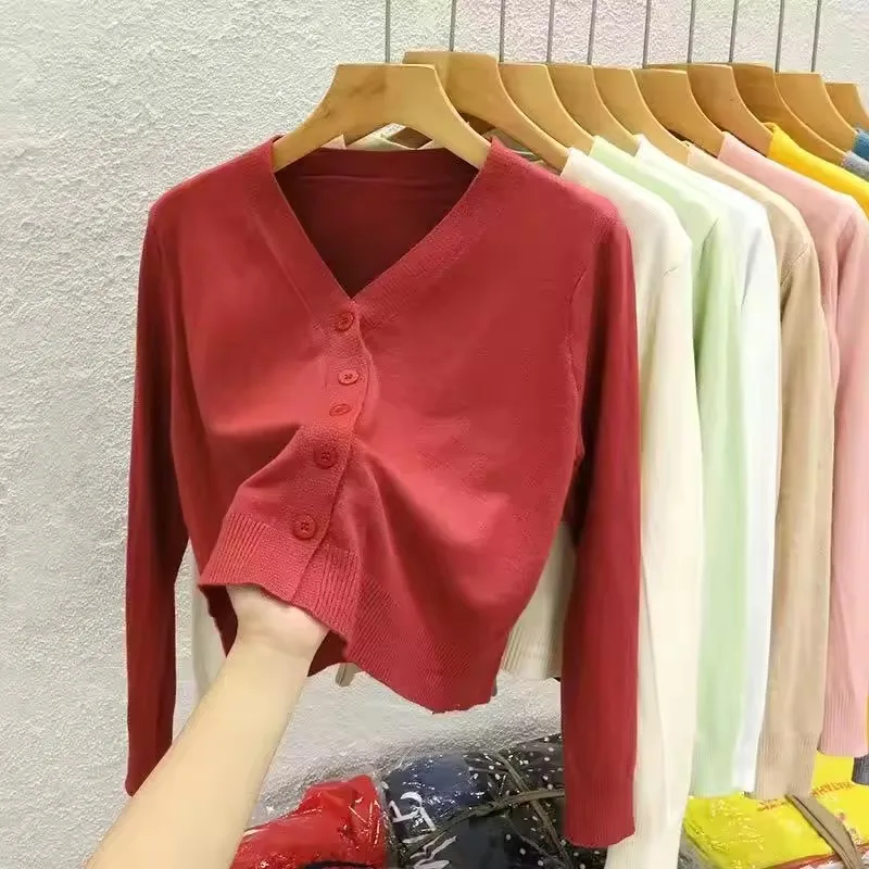 Lente Herfst Vrouwen Gebreid Vest Jas 2025 Nieuwe Solid V-hals Single-breasted Gebreide Trui Korte Jas Bovenkleding Vrouwelijke Top