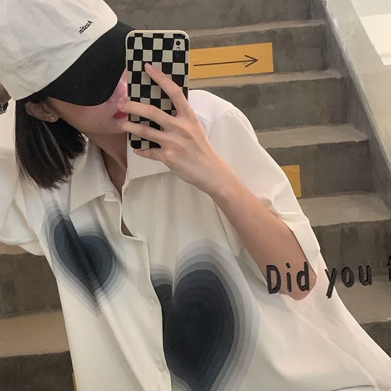 Short Sleeve Shirts Women Print S-3XL Korean Style Colleges Design Summer All-match Stylish Tops Unisex Couple Popular Soft Ins