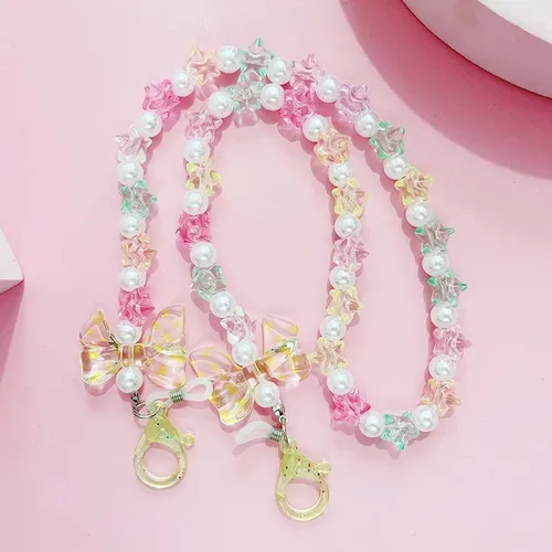 Imagen 2 del producto Moda amor perla encanto gafas cadena cordón niños Color caramelo acrílico arco con cuentas máscara titular cuello cuerda joyería para mujeres