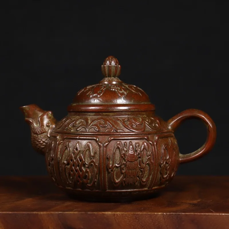 Copper Baifu Teapot, Water , Eight Auspicious Symbols Pot, , Home Tea Table Decoration, Craft Item