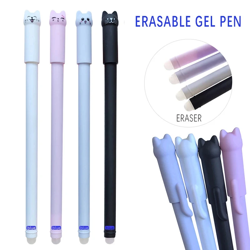 0.5mm Kitten Erasable Gel Pen Set with Empty Box Blue Black Magic Ink Smooth Writing School Office Writing Stationery Supplies