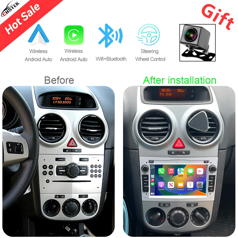 CHSTEK autoradio Android pour Opel Vectra Antara Vauxhall Astra Vivaro Meriva Signum Combo Corsa Carplay WIFI GPS FM BT Autoradio
