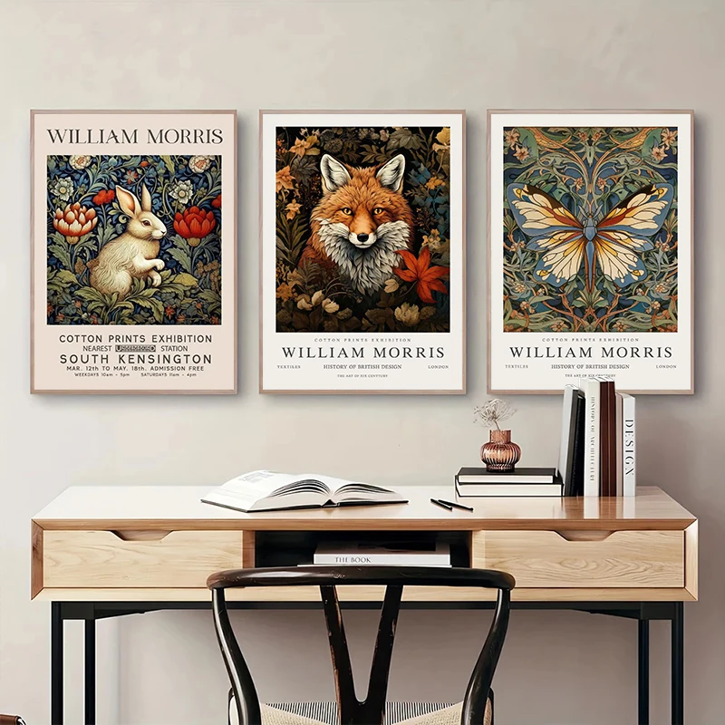 Vintage William Morris Exhibition Butterfly Moon Stars Art Poster Canvas Painting Wall Prints Picture For Living Room Home Decor