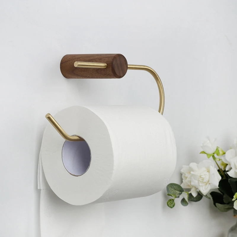 

Wooden Tissue Holder Brass Toilet Paper Holder Toilet Storage Accessory Roll Paper Holder Rack Stand Black Walnut & Gold Durable