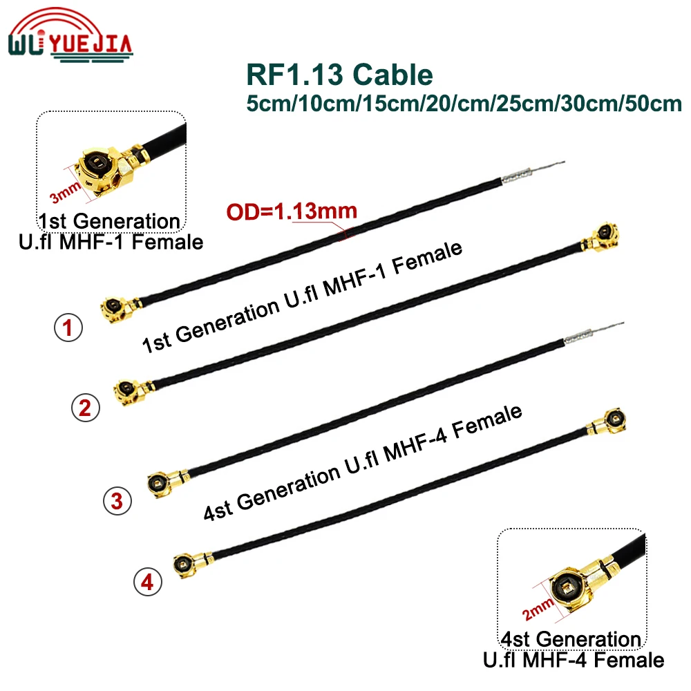 

5Pcs/Lot RF1.13 Cable U.fl-MHF-Compatible MHF-1-4/UFL MHF4 Female Jack Connector 113 Coaxial Jumper WIFI Extension Cable 5~100CM