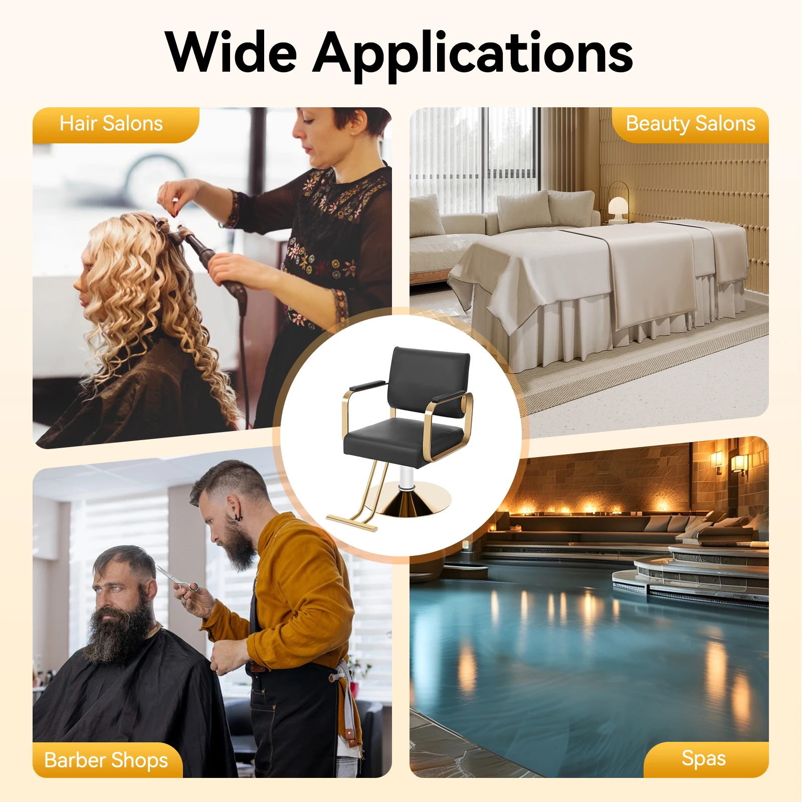 كراسي مصفف لصالون سبا، 360 ° كرسي حلاقة قابل للدوران، كرسي صالون متين بسعة تحمل 440 رطلاً #6