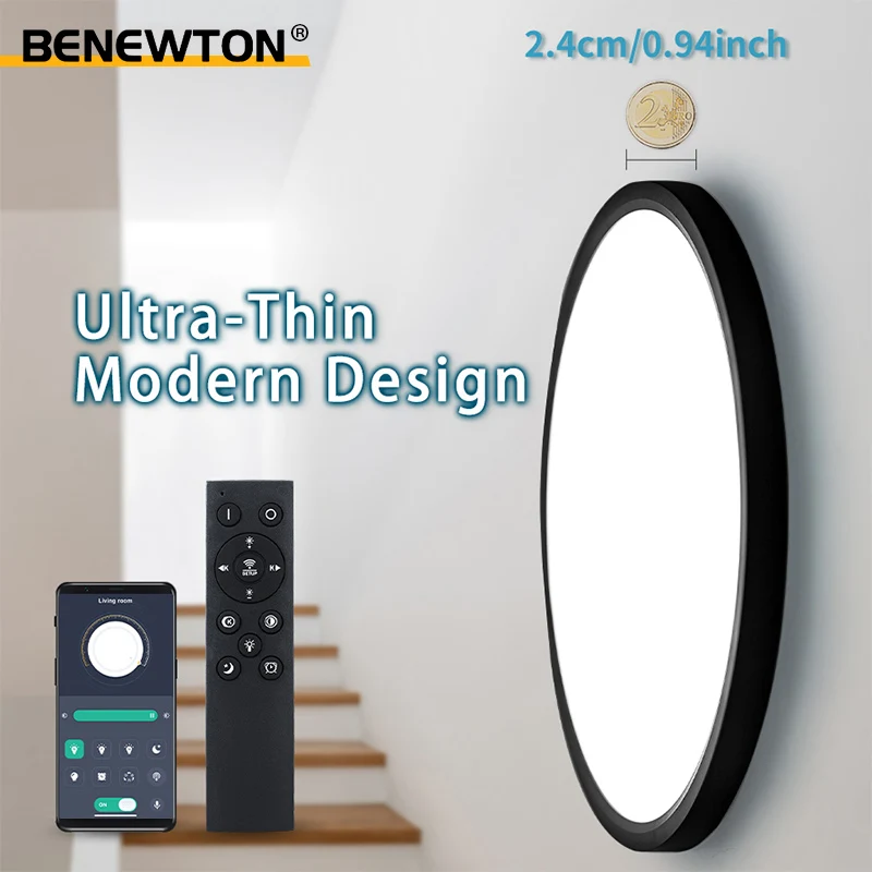 Smart Ceiling Lights 0.94 Inch Remote APP Control Ultra Thin Dimmable Modern Round LED Ceiling Lamp Bedroom Dining Room Kitchen