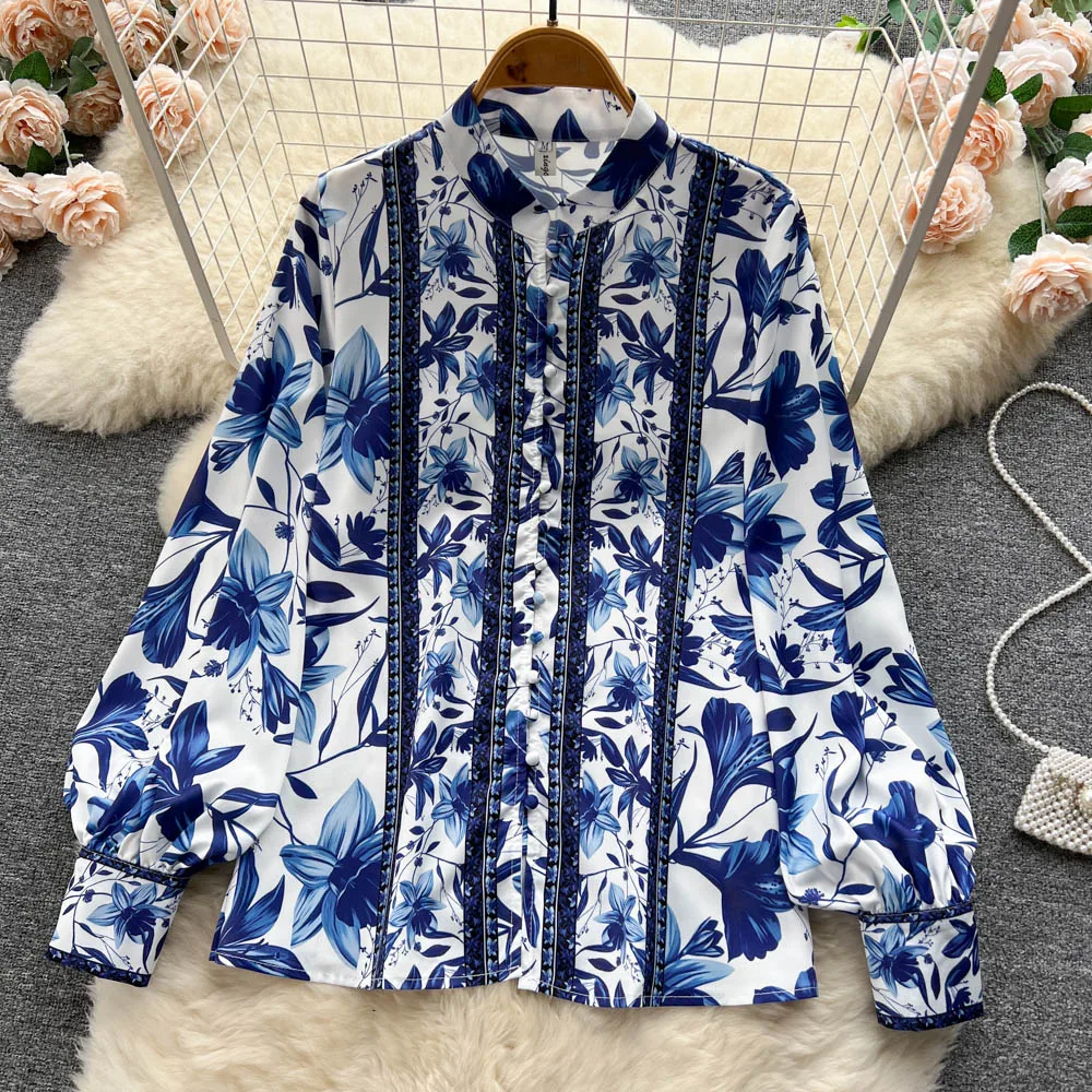 Runway Autumn Short Set Women Long Sleeve Floral Shirt and Pocket A-Line Shorts Two Piece Outfits for Women Matching Sets N6257