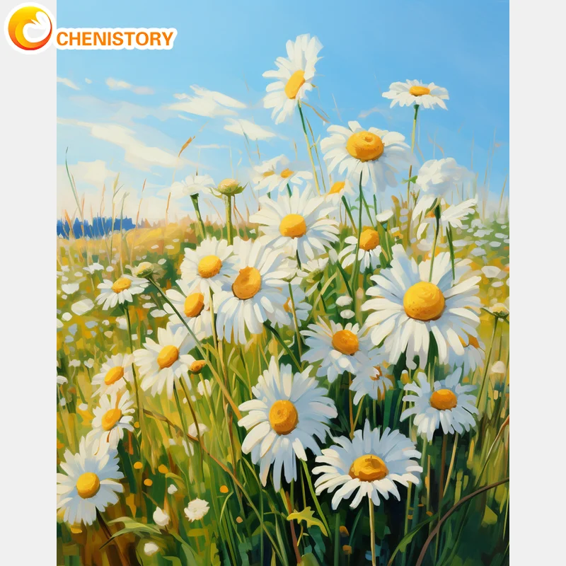 

CHENISTORY Acrylic Painting By Numbers For Adults Kids Daisy Flowers Diy Crafts Coloring By Number Home Decors Handpainted