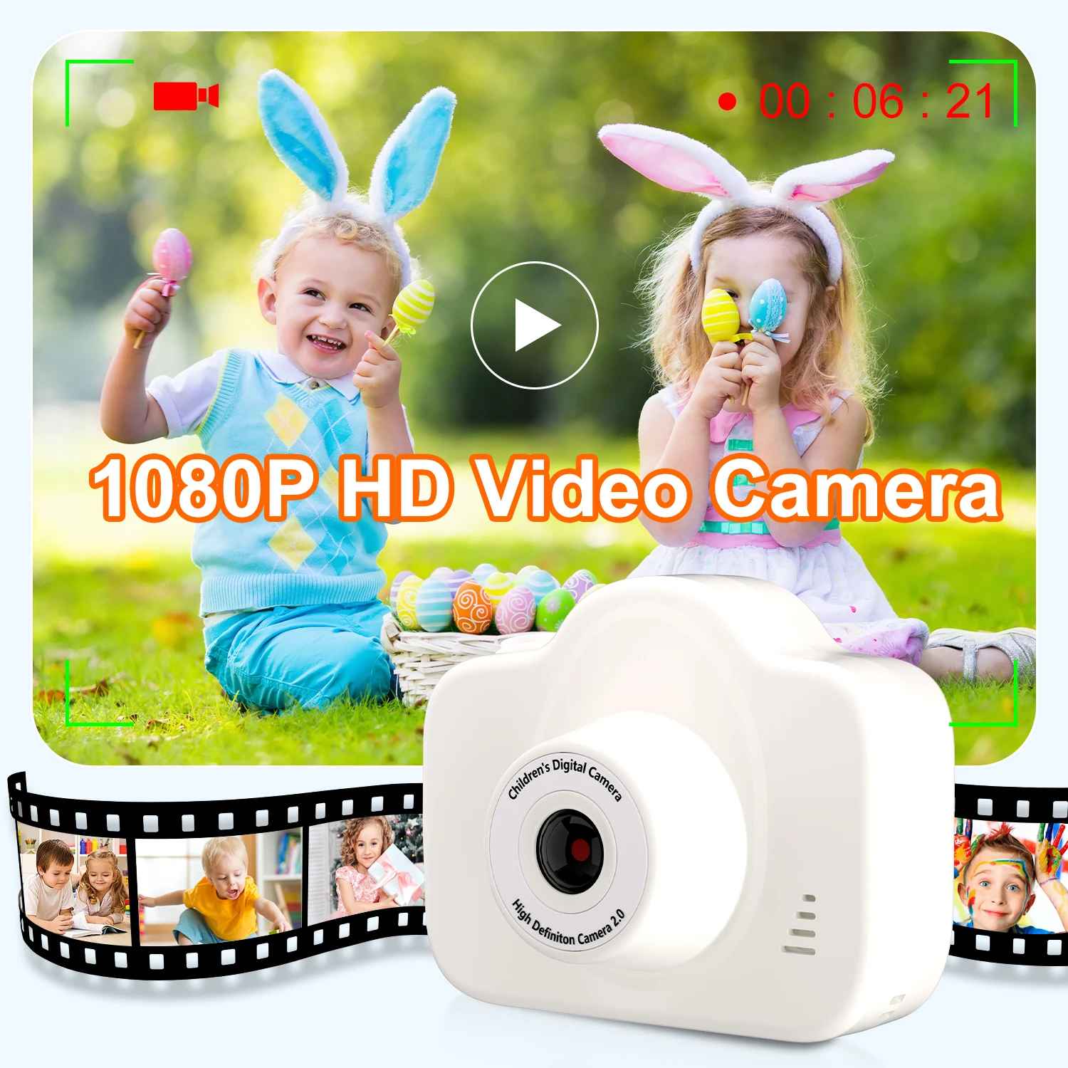 كاميرا فيديو للأطفال بدقة 1080 بكسل |   كاميرا صغيرة بعدسة مزدوجة عرض ملون هدية عيد ميلاد للأطفال