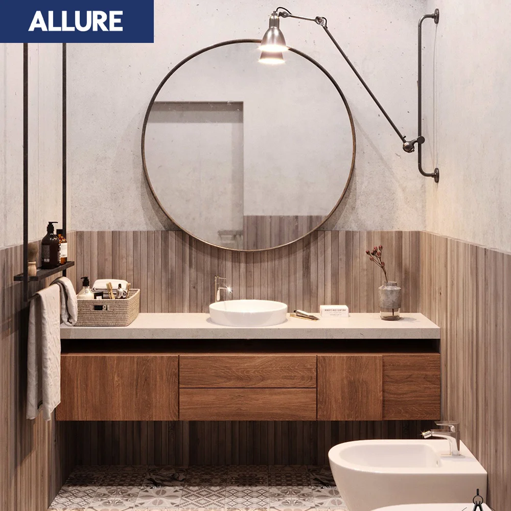 Allure Modern White Mini 26-28 Inch Slim Automatic Custom Organization Bathroom Floor Model Bath Vanity Stone Basin Smart Mirror