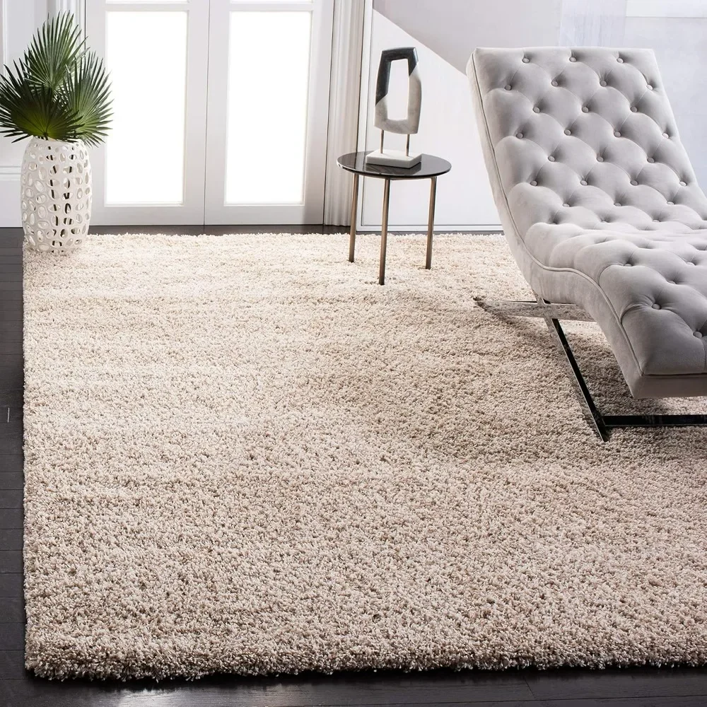 Coarse wool carpet -8 'x 10', beige, non shedding and easy to care for, 2-inch thick, suitable for living rooms and bedrooms