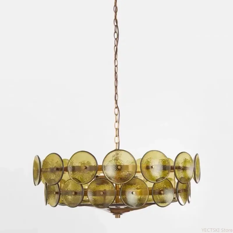 

GHEUVNJ American style minimalist bedroom light luxury dining room pendant light French retro design brown glass living room pe